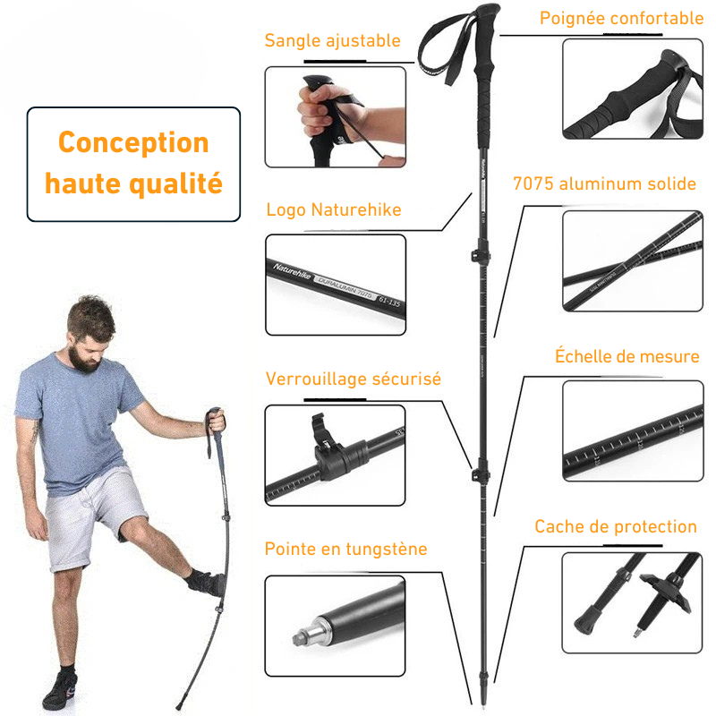 Bâton de Randonnée Télescopique en Aluminium caractéristiques