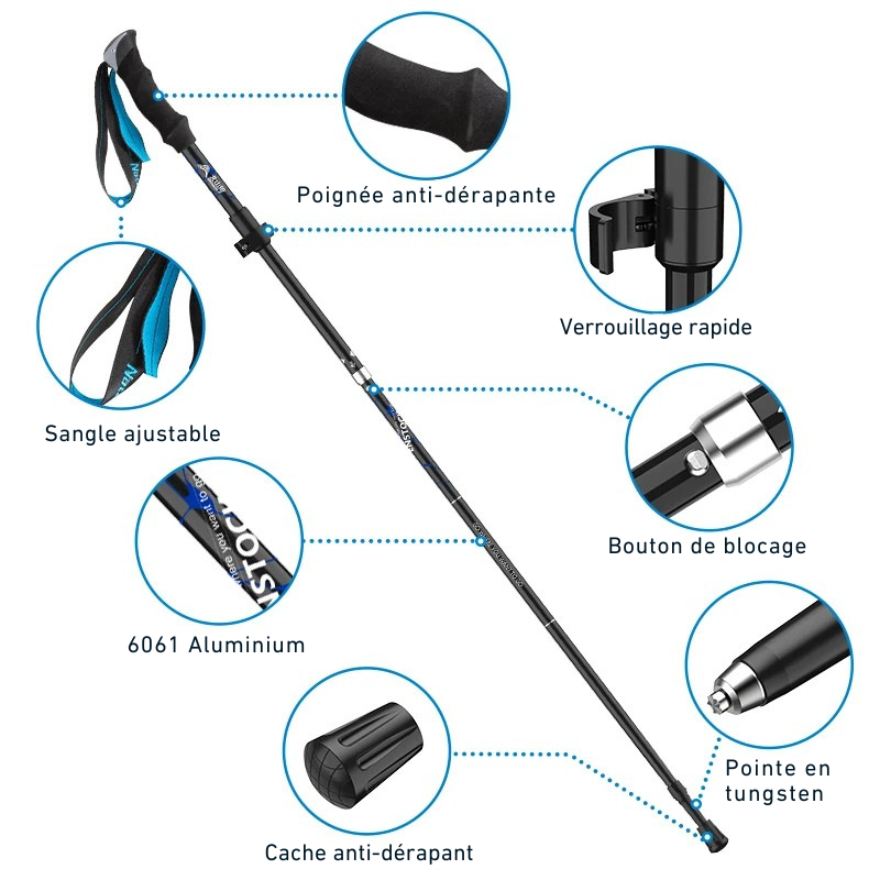 Bâtons de Randonnée Pliables en Aluminium fiche technique