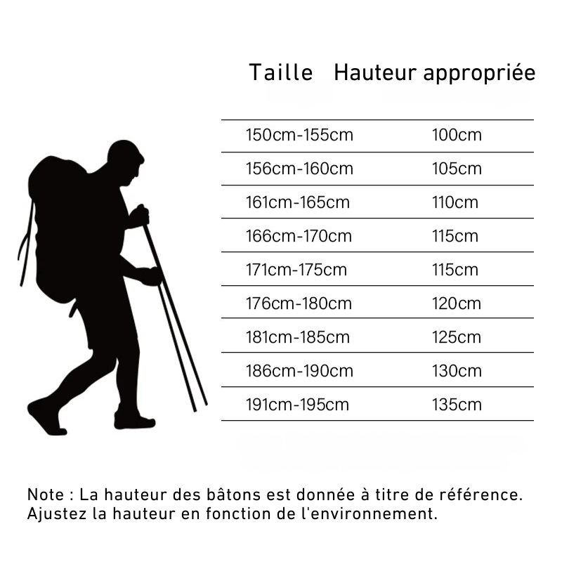 Bâtons de Randonnée Pliables en Aluminium taille