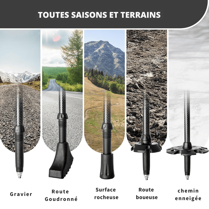 Bâtons de Randonnée Télescopiques en Carbone tout terrain