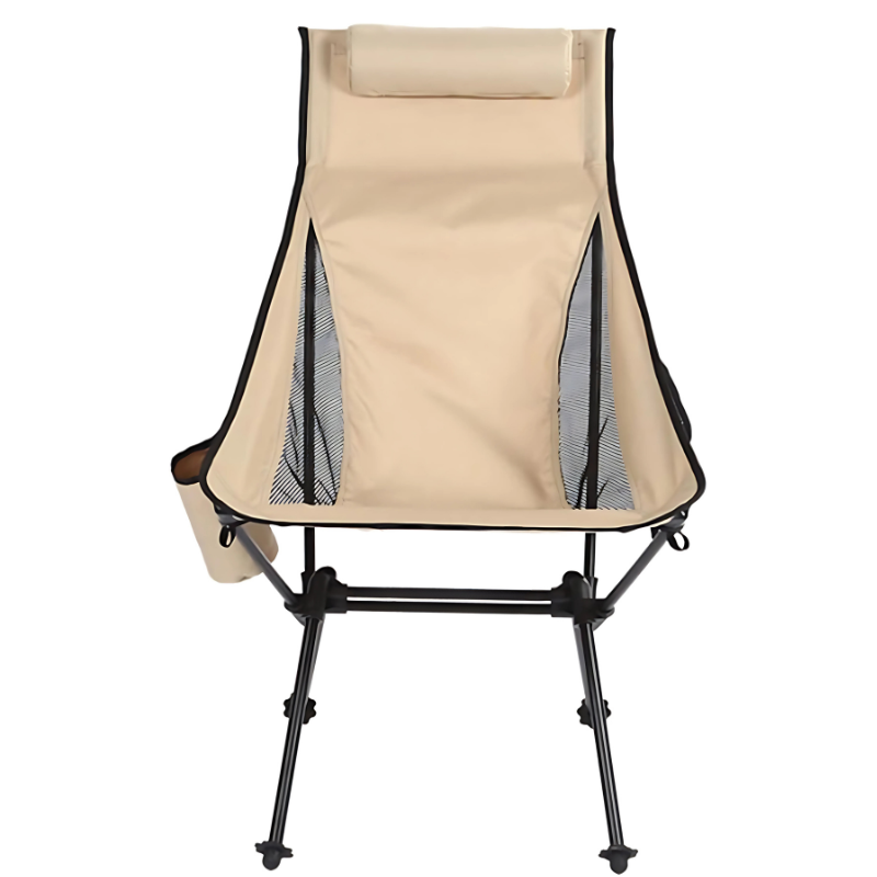 Chaise Pliante Camping avec Appuie-tête beige