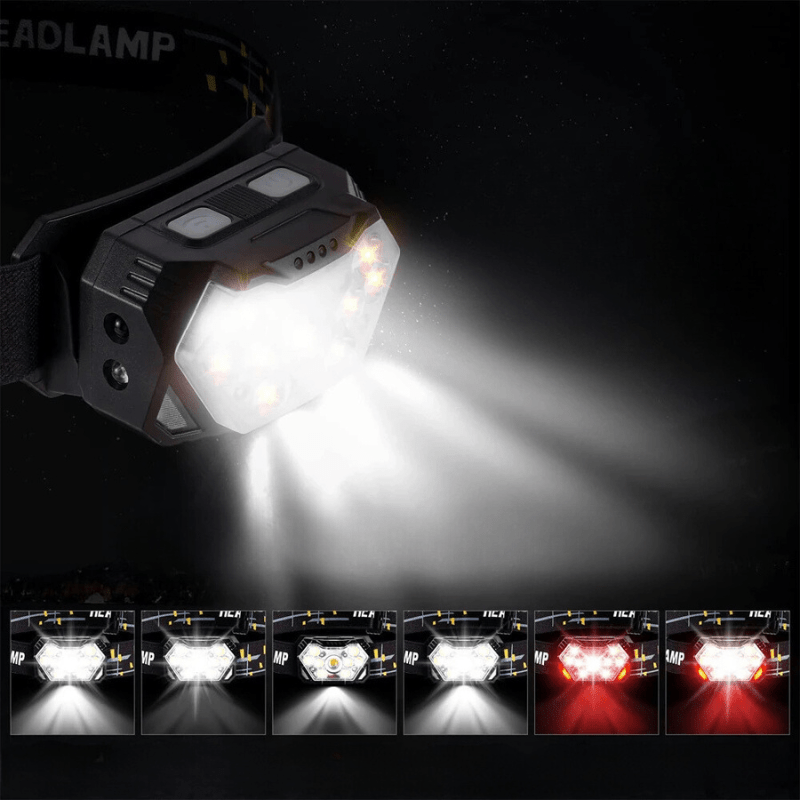 Lampe Frontale 9 LED Rechargeable 6 modes d'éclairage