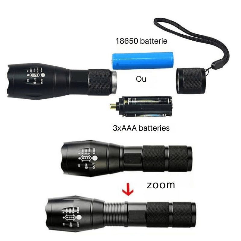 Lampe de Poche zoom et pile rechargeable