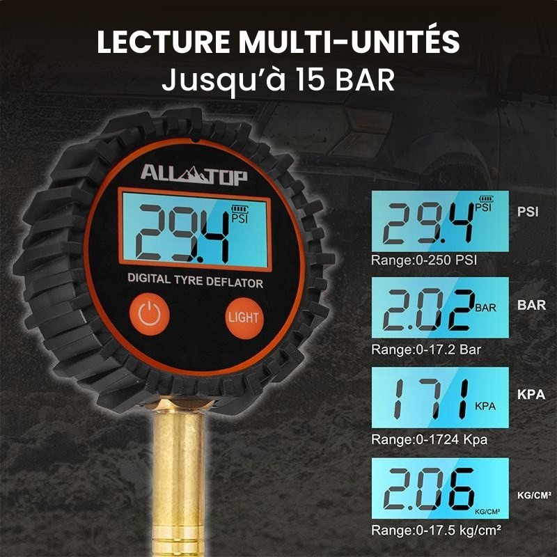 Manomètre Digital avec Dégonfleur Intégré – 15 BAR