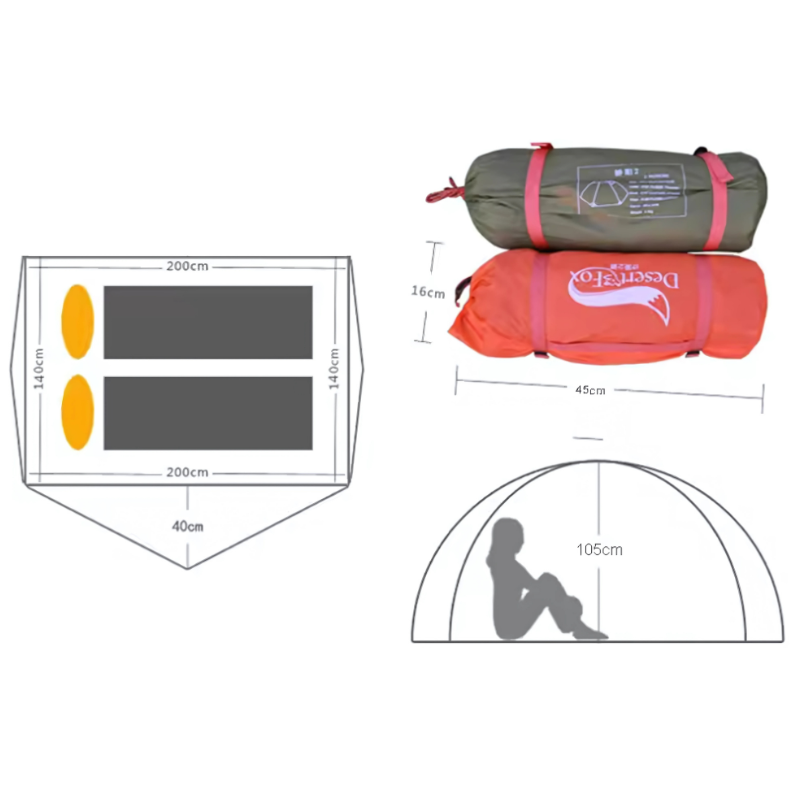 Tente Camping 2 Places Légère mesures