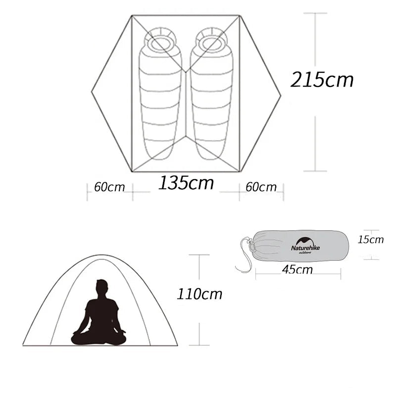 Tente Dôme 2 Places mesures