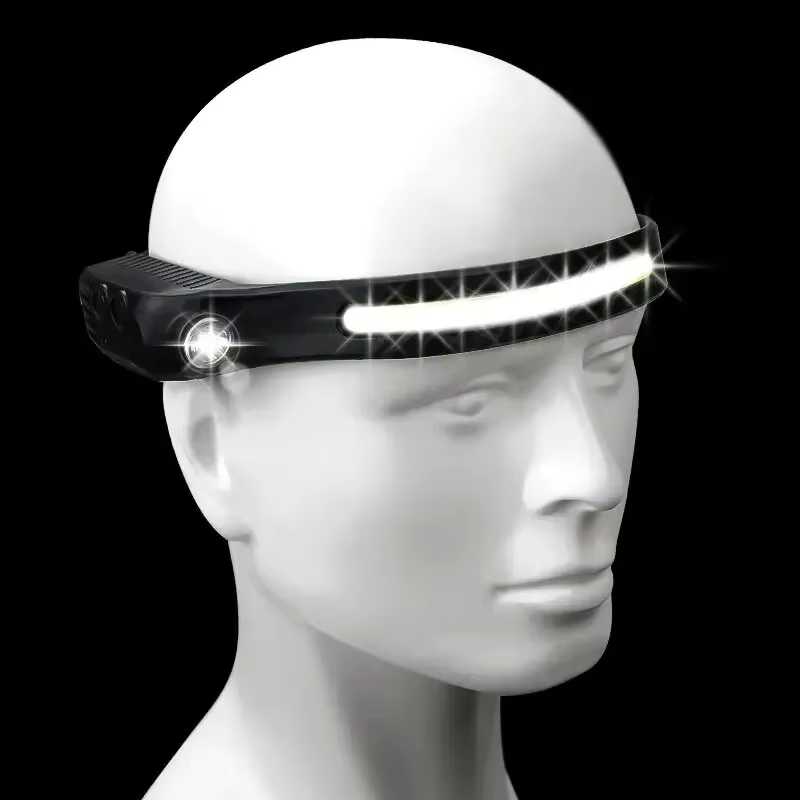 Lampe Bandeau Frontale Rechargeable sur le front allumé