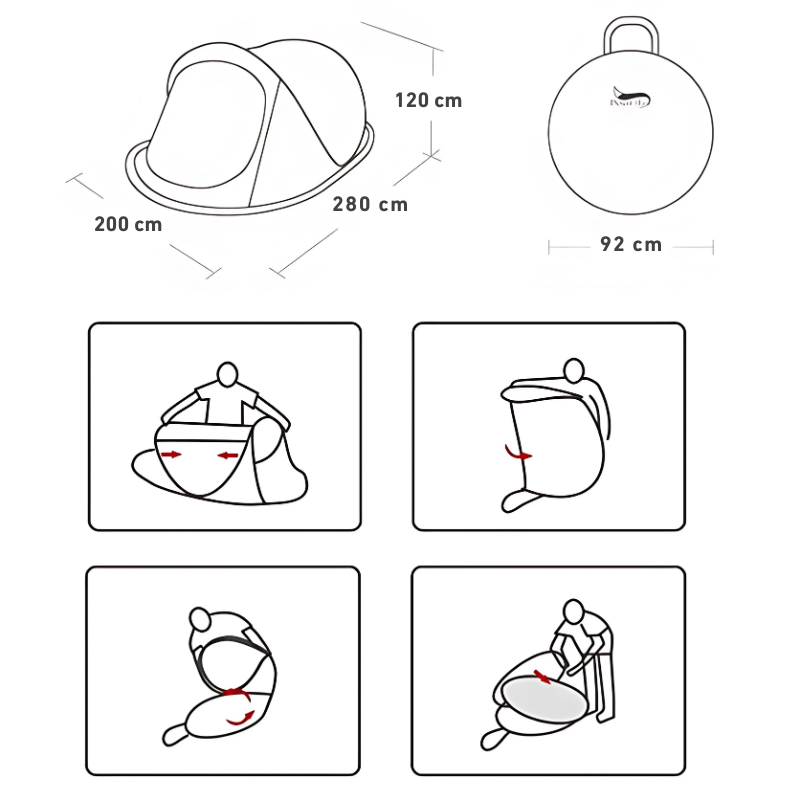 Tente Pop - up Instantanée 3 Places mesures