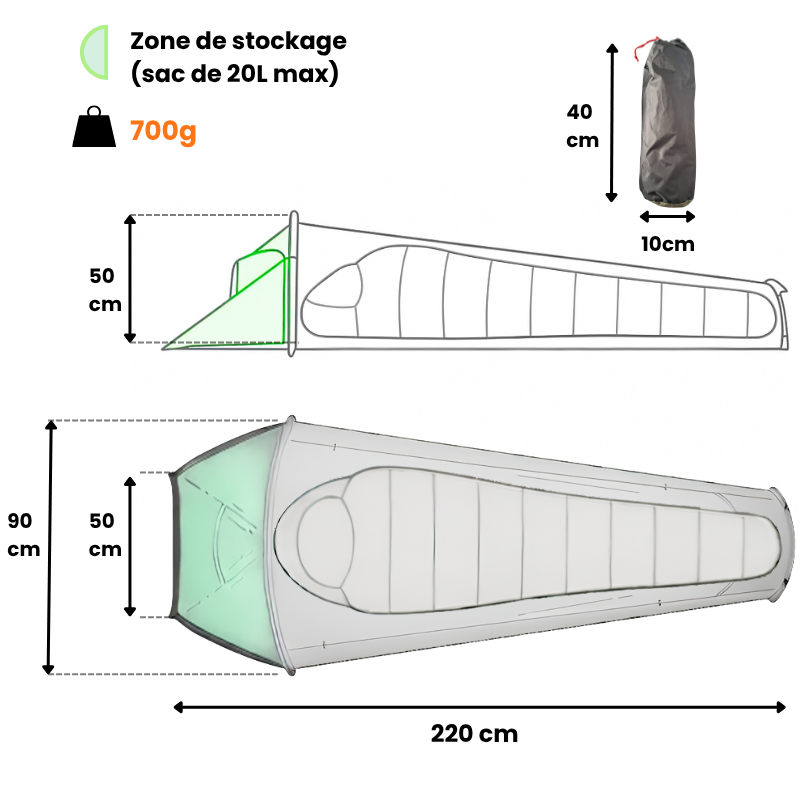 Tente Sarcophage 1 Place Mesures
